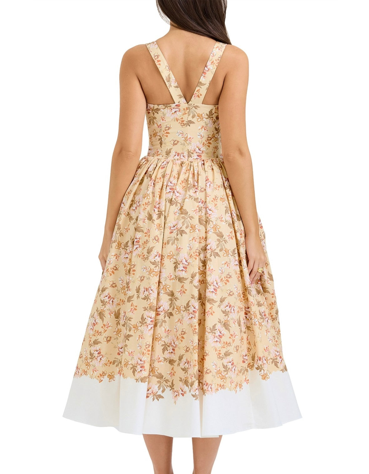 House of CB Alba in Honeyflower Print Gathered Cotton Midi Dress
