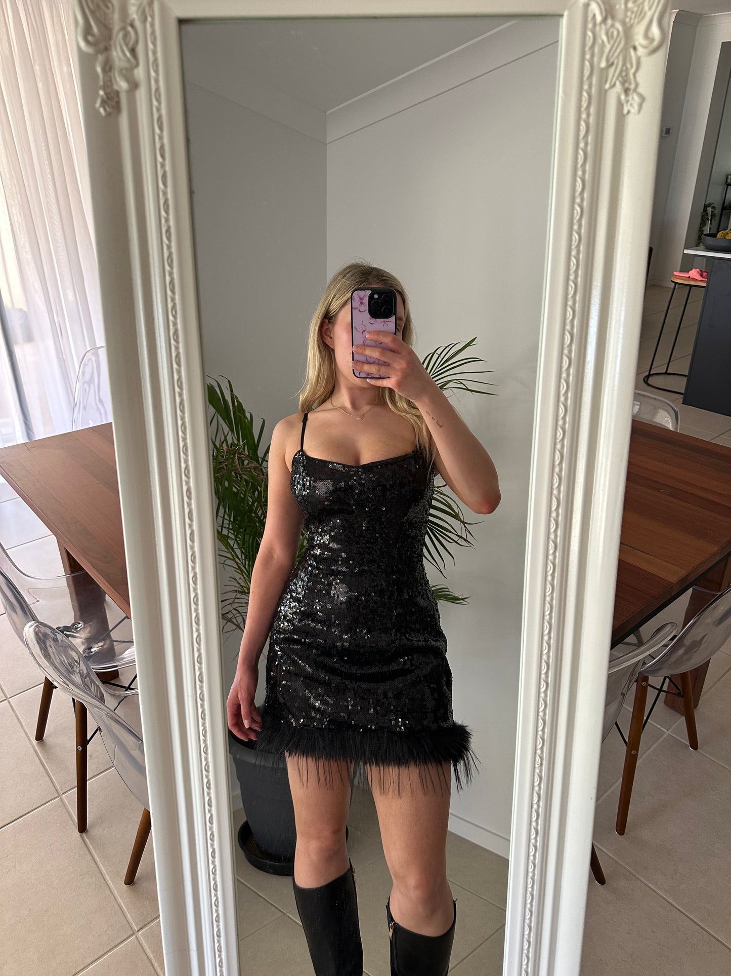 Bardot Laurel Faux Fur Mini Dress in Black