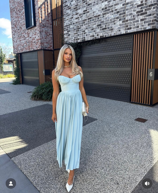 House of CB Marcella Ocean Blue Pleated Maxi Dress