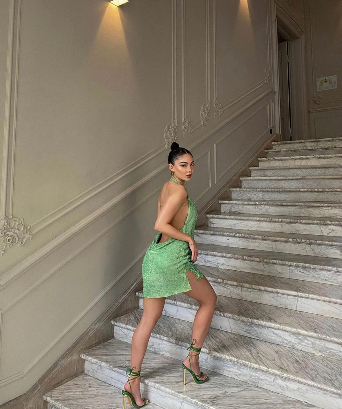 Meshki Meilani Diamanté Mesh Dress in green