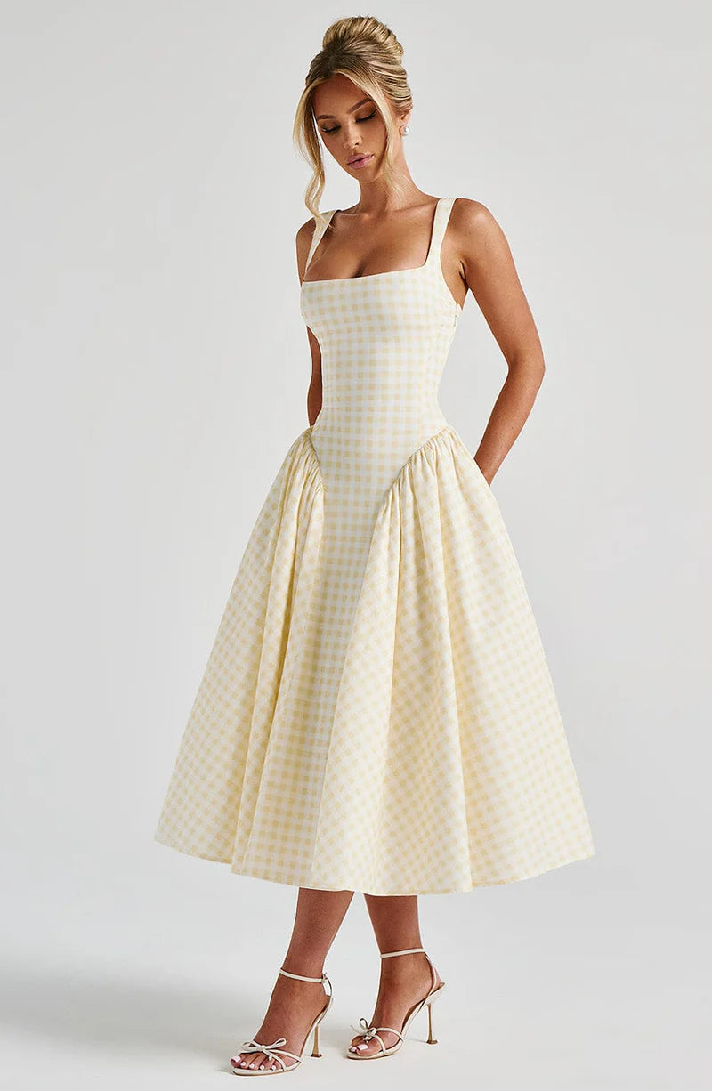 BabyBoo Sherrie Midi Dress in Lemon Gingham
