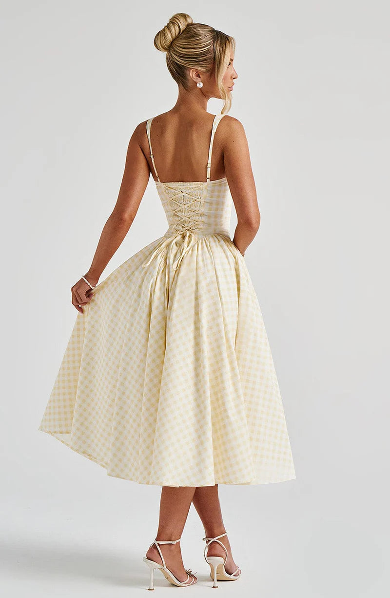 BabyBoo Sherrie Midi Dress in Lemon Gingham