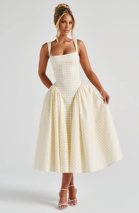 BabyBoo Sherrie Midi Dress in Lemon Gingham