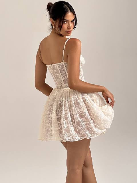 House Of CB Louisa Vintage Cream Mini Dress - Main Image